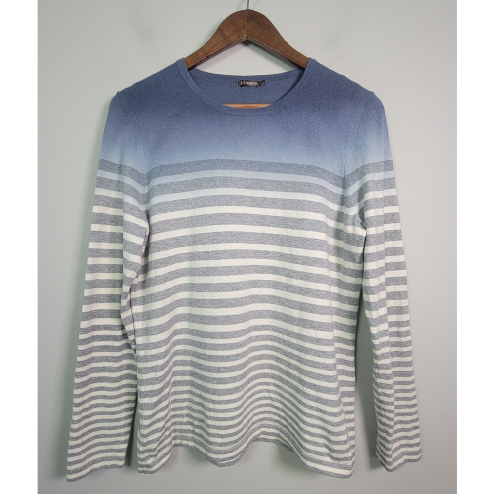 J. McLaughlin Womens L Modal Blend Striped Knit Top Long Sleeve Blue